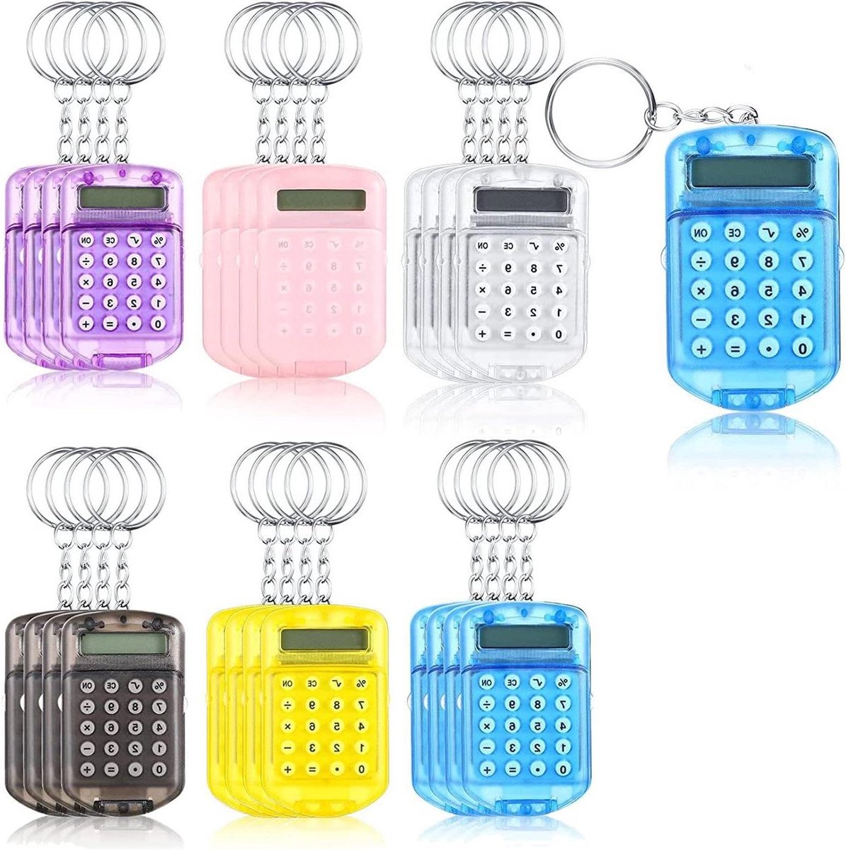 Mini Rekenmachine - Zakcalculator Sleutelhanger - Dagelijkse Berekeningen - Flip Bescherming - 8 Cijfers LCD - Gemengde Kleuren