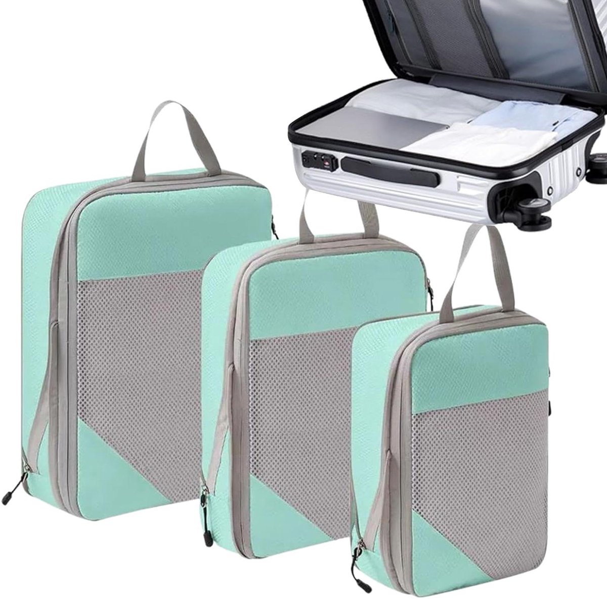 Compressie Packing Cubes - Reis Organizers - Bagage Indelen - Ruimtebesparend Ontwerp - 3 Stuks - Blauw