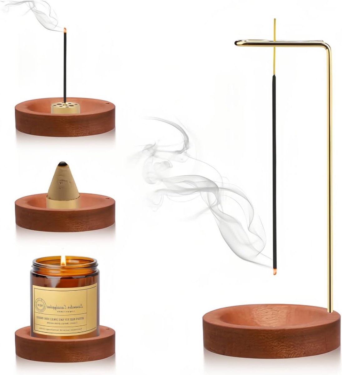 Handgemaakte Houten Incensestokhouder met 9 Gaten voor Yoga, Meditatie en Decoratie - 2 in 1 Incense Burner Set