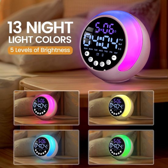 Zonsopgang wekker - Nachtlampje wekker - Rustig wakker worden - 13 verlichtingsmodi - Compact ontwerp - Meerdere kleuren — afbeelding 2