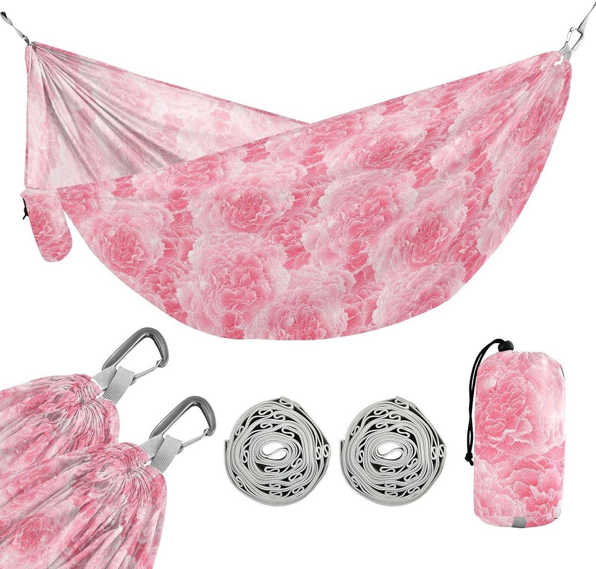Draagbare Hangmat - Outdoor Luieren - Ontspannen in de natuur - Met handig opbergvakje - 290 x 138 cm - Perzik