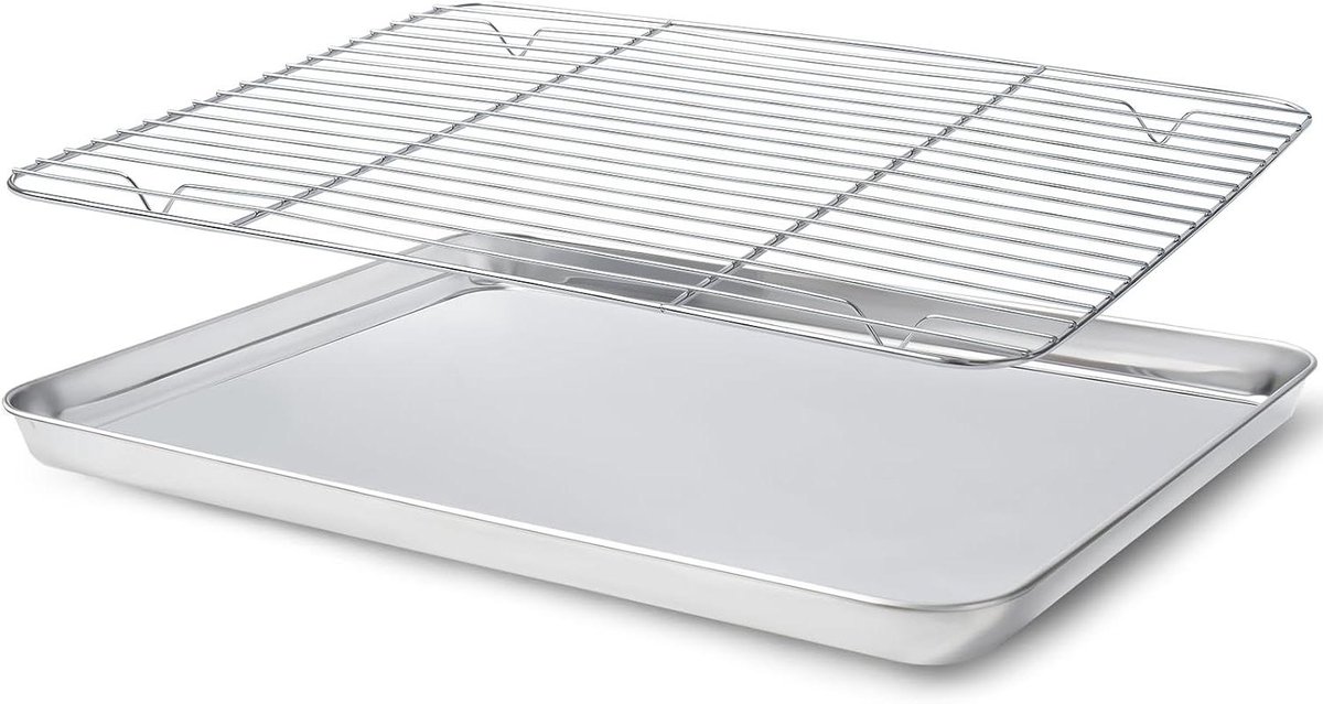 Bakplaat met rek - Bakvorm set - Koekjes Bakken - Antiaanbaklaag - 23x17x2.5 cm - Zilver