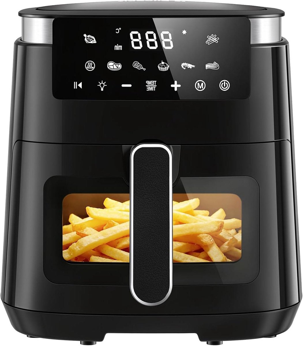 Heteluchtfriteuse XXL - Airfryer Oven - Gezond Koken - Kijkvenster met Verlichting - 5.5 Liter - Zwart