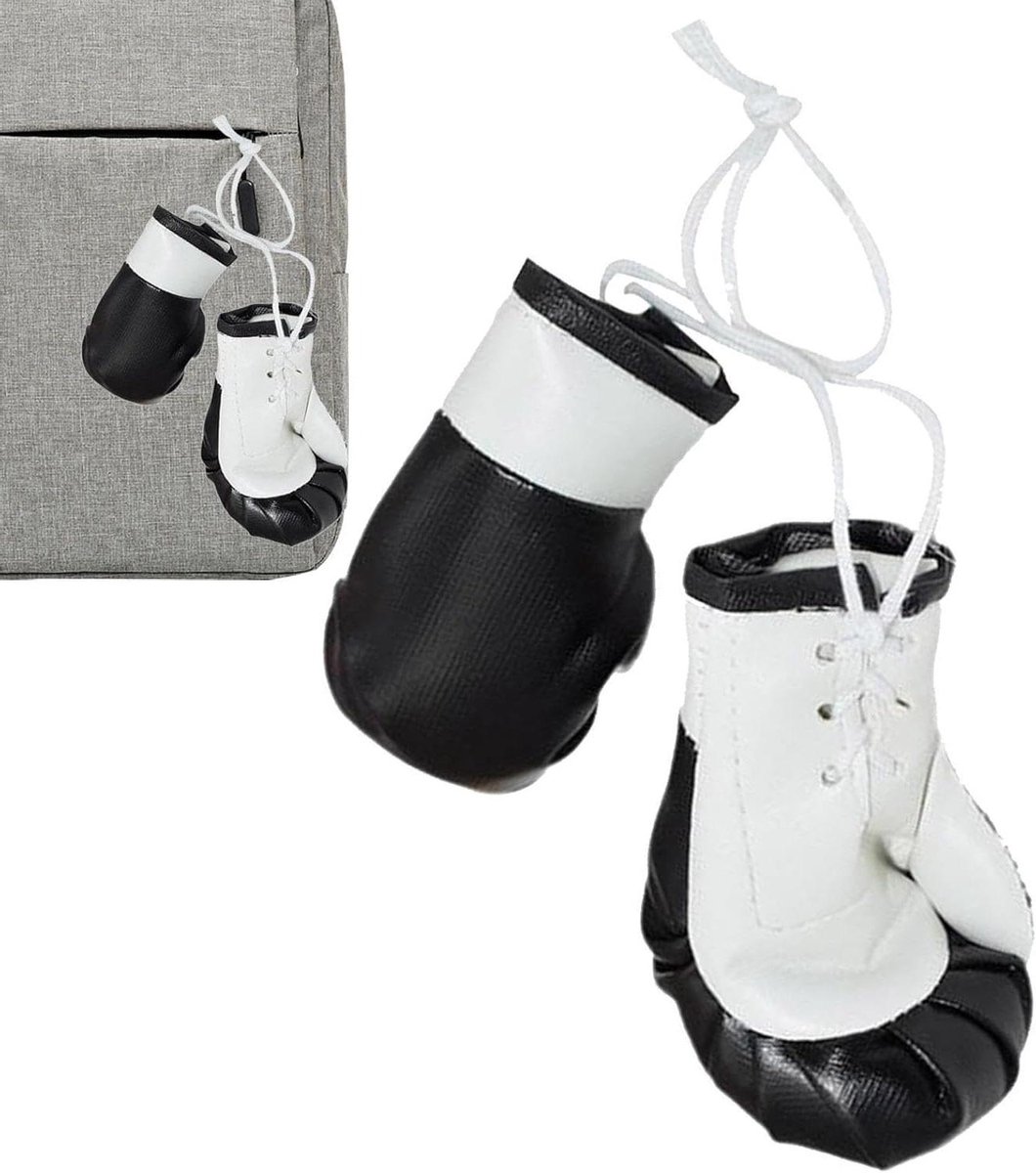 Mini Bokshandschoenen - Decoratie Hangers - Auto Interieur - Realistisch Ontwerp - 2 Stuks - Zwart Wit