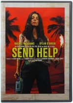 Rachel McAdams staat op een poster met een fakkel in haar hand, met palmbomen op de achtergrond en rode lucht. De tekst "SEND HELP" is prominent aanwezig.