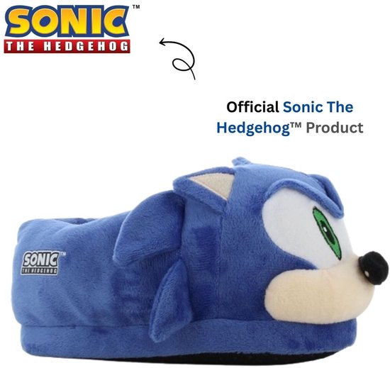 Blauwe Sonic pantoffel met 3D gezicht, oren en Sonic logo.