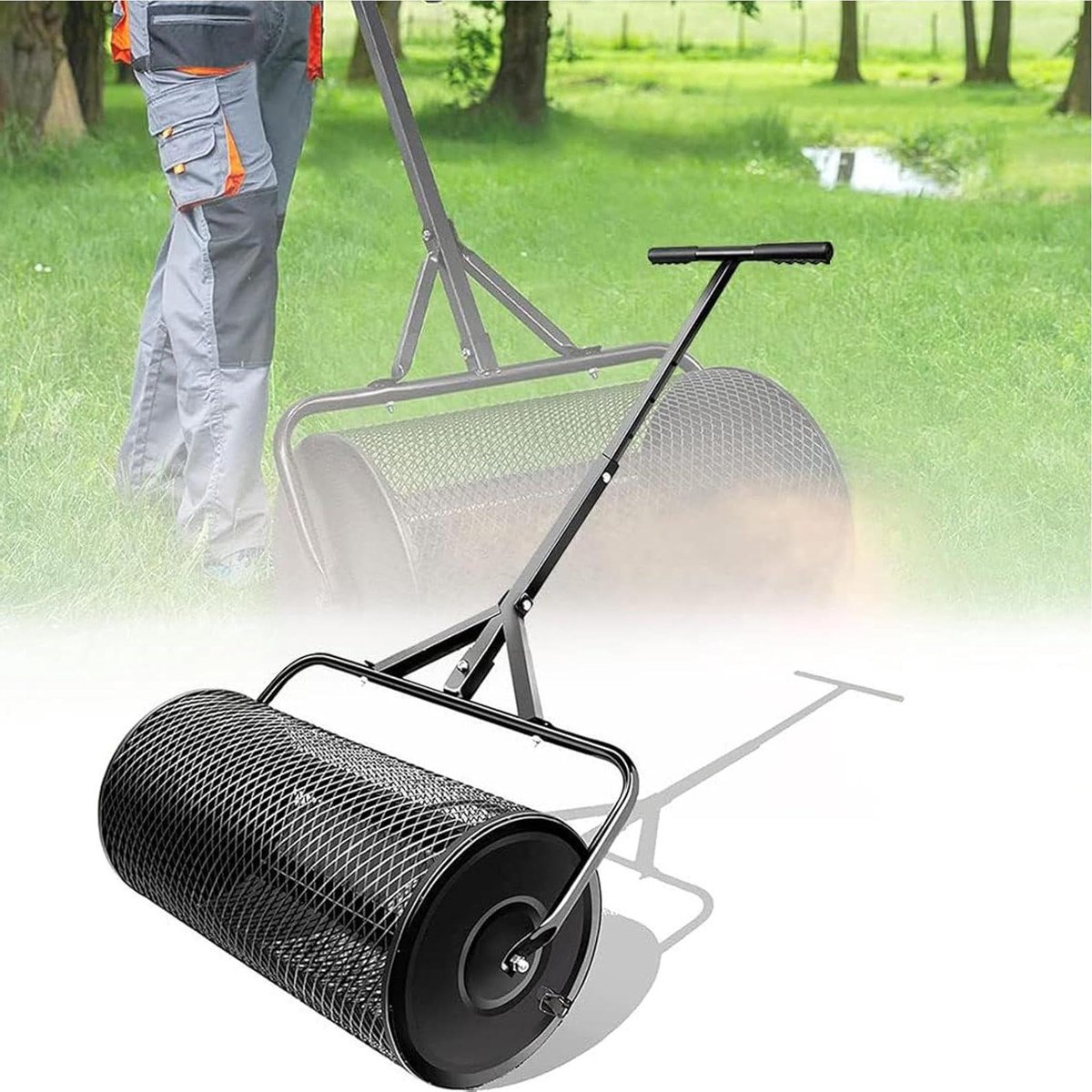 Compoststrooier Tuin - Meststrooier Gazon - Gras Verzorgen - Brede Werkbreedte - 40x60cm - Zwart