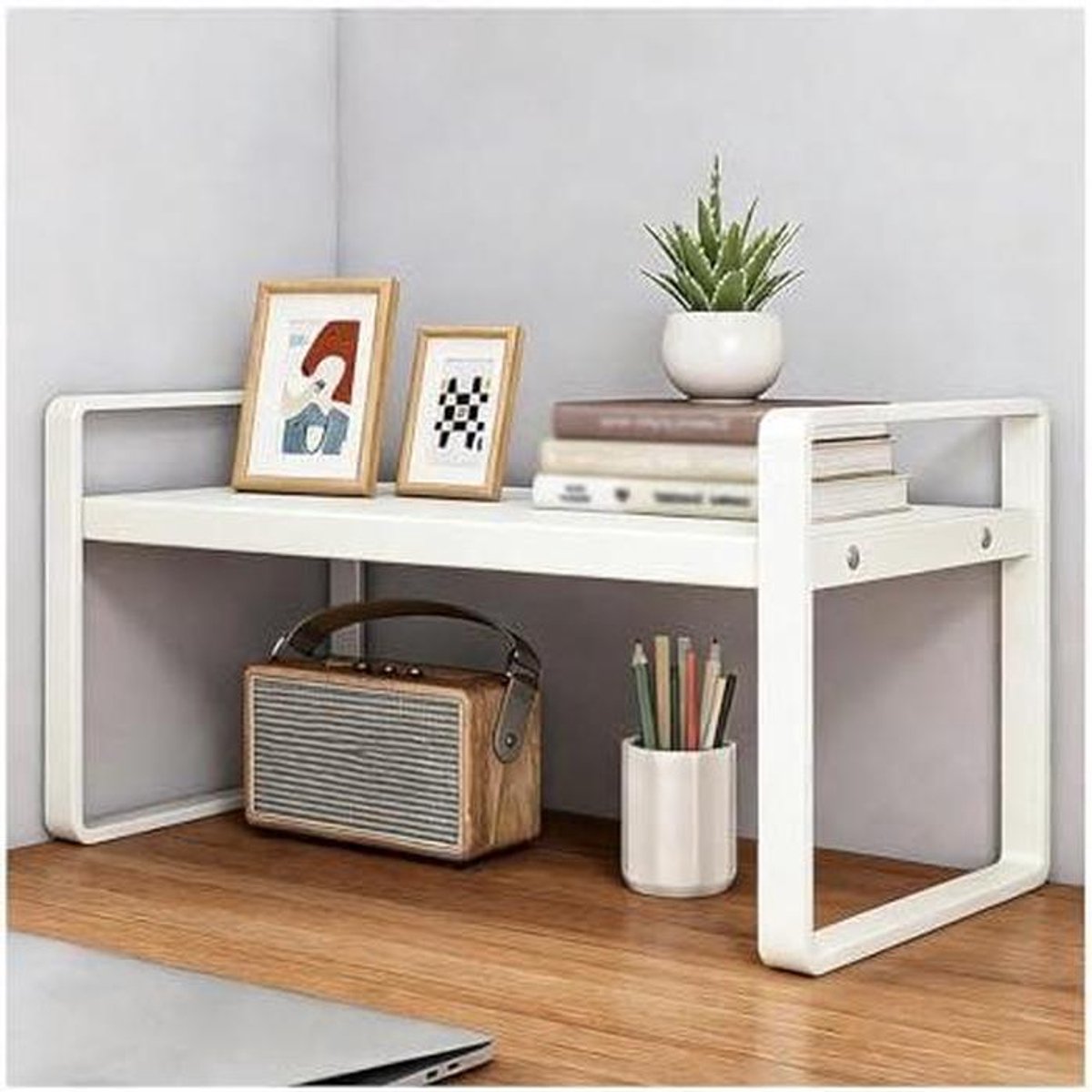 Bureauplank - Bureau organizer - Werkplek organiseren - Ruimtebesparend ontwerp - 40 cm - Wit