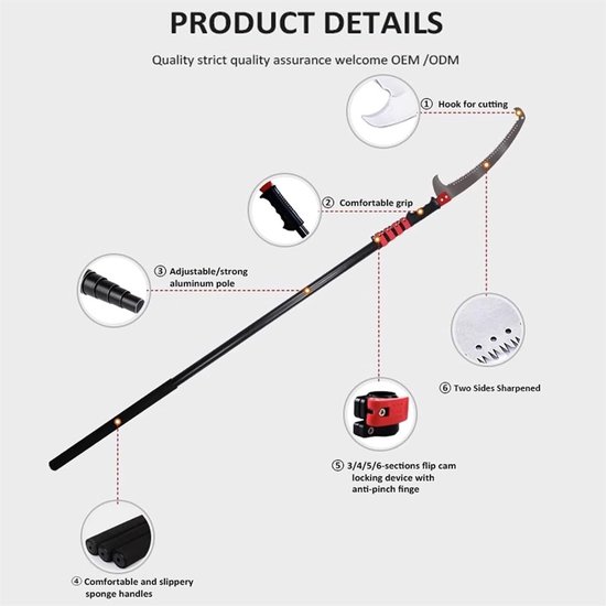 Telescopische Snoeizaag - Boomtrimmer Stokzaag - Takken Snoeien - Verstelbare Steel - 7.2 Meter - Zwart — afbeelding 3