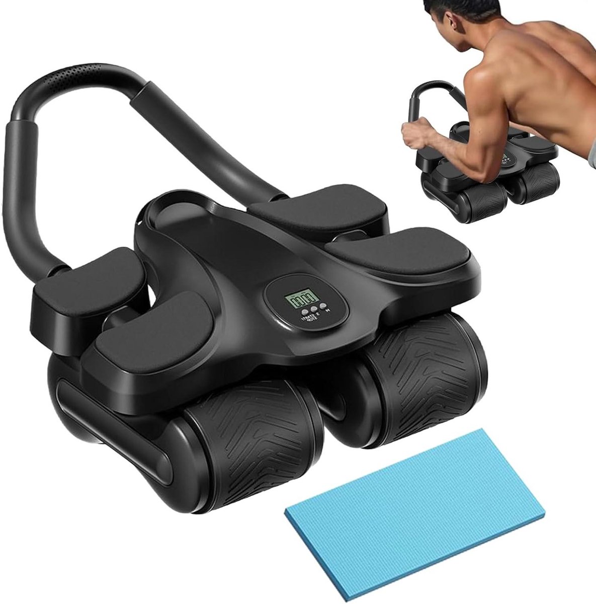 Buikspierroller met 4 wielen - Ab roller Core trainer - Core training thuis - Stabiele vierwielconfiguratie - 26 kg - Zwart
