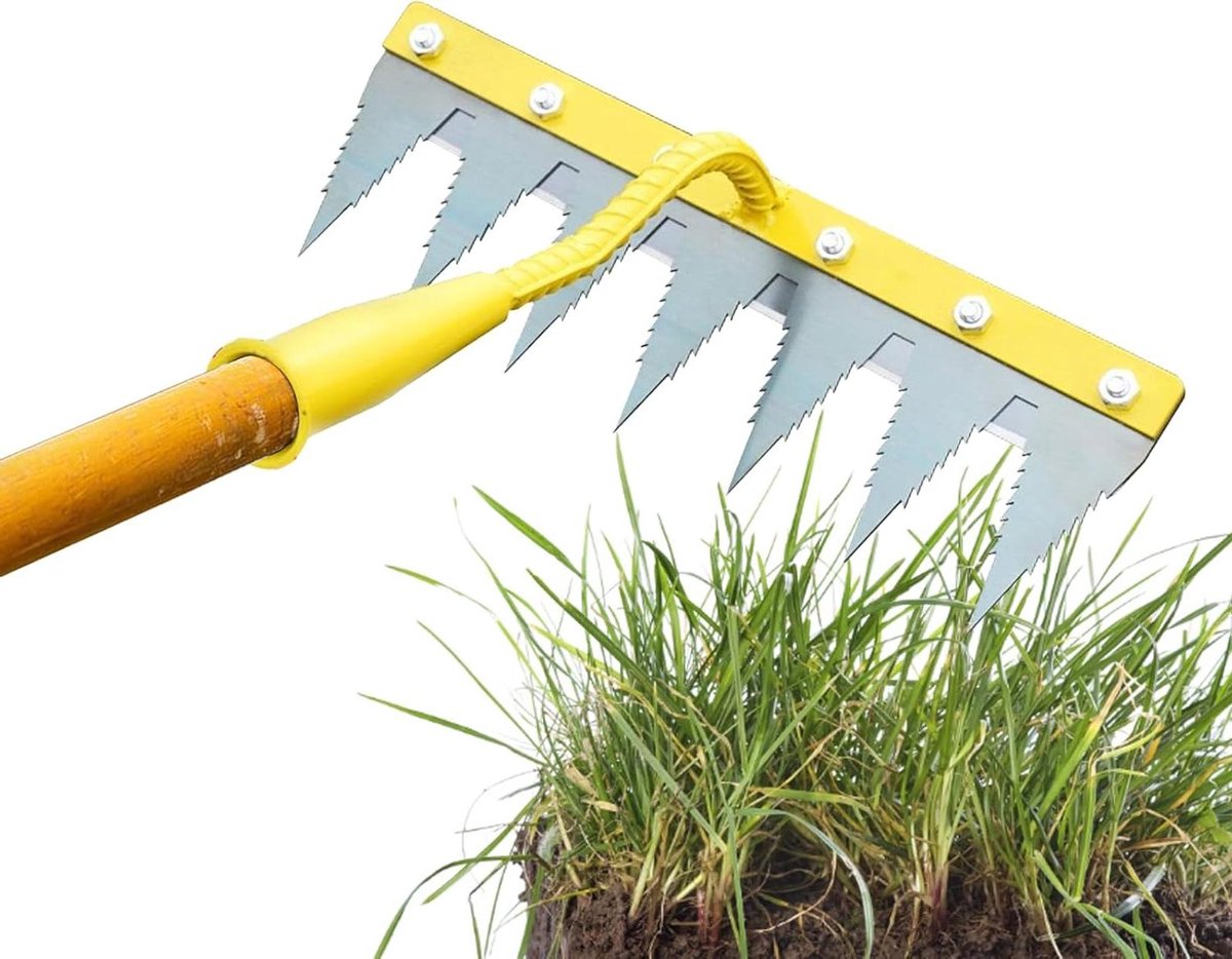 Onkruidsteker - Tuinwerktuig - Bodem voorbereiden - Ergonomisch ontwerp - 7 tanden - Geel