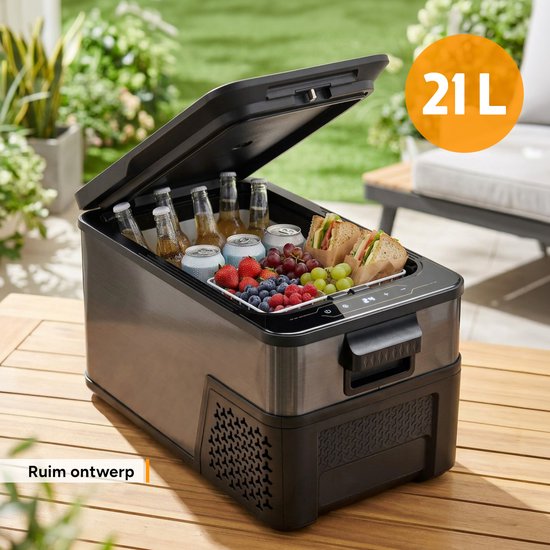 TZS First Austria Compressor Koelbox - 21L - Koelt tot -20°C - AC/DC 12V 24V 230V - Anti-Vingerafdruk Dark Steel - 3-Traps Accubeveiliging van TZS First Austria — afbeelding 3