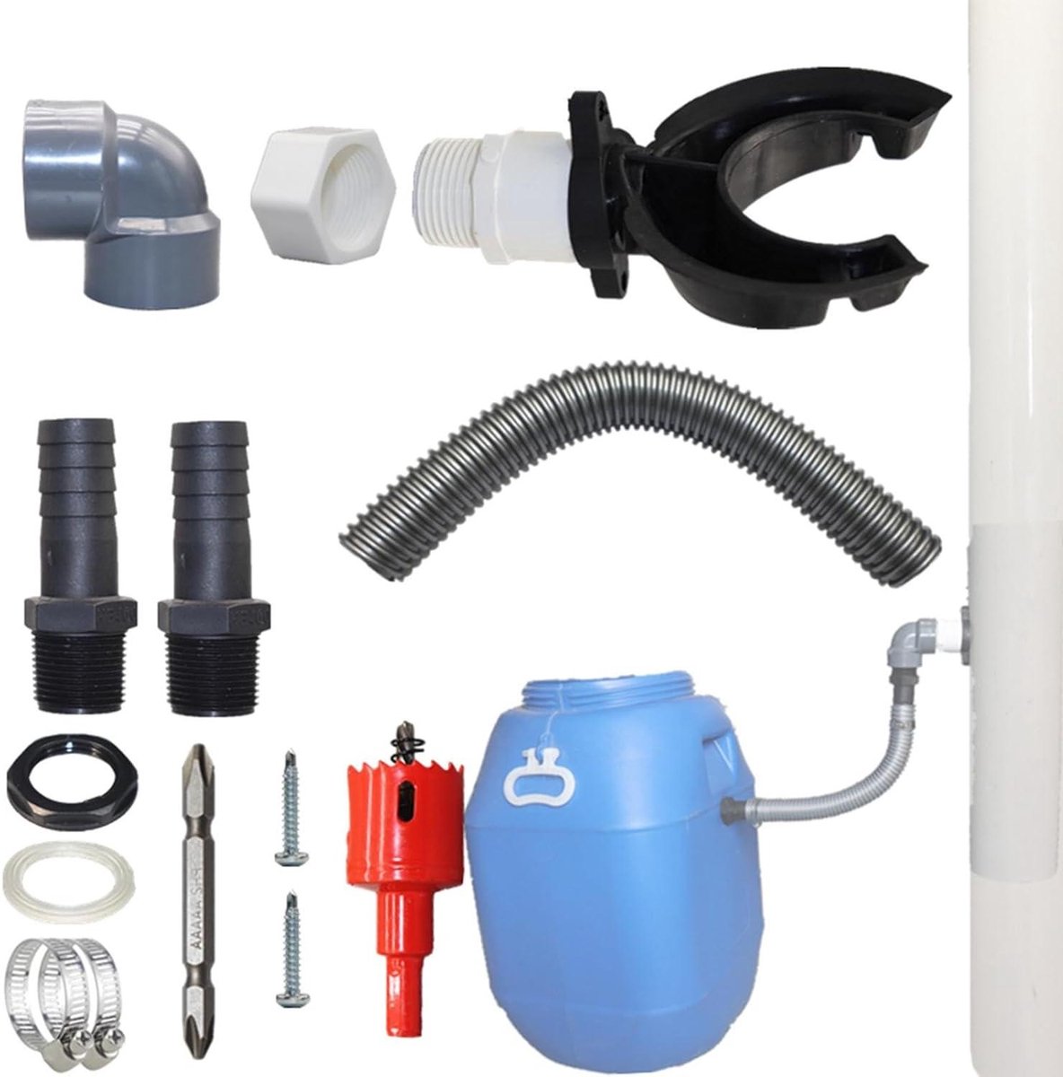 Regenton Verbindingsset - Wateropvang Kit - Regenwater Verzamelen - Duurzaam PVC Materiaal - Universele Diameter - Grijs