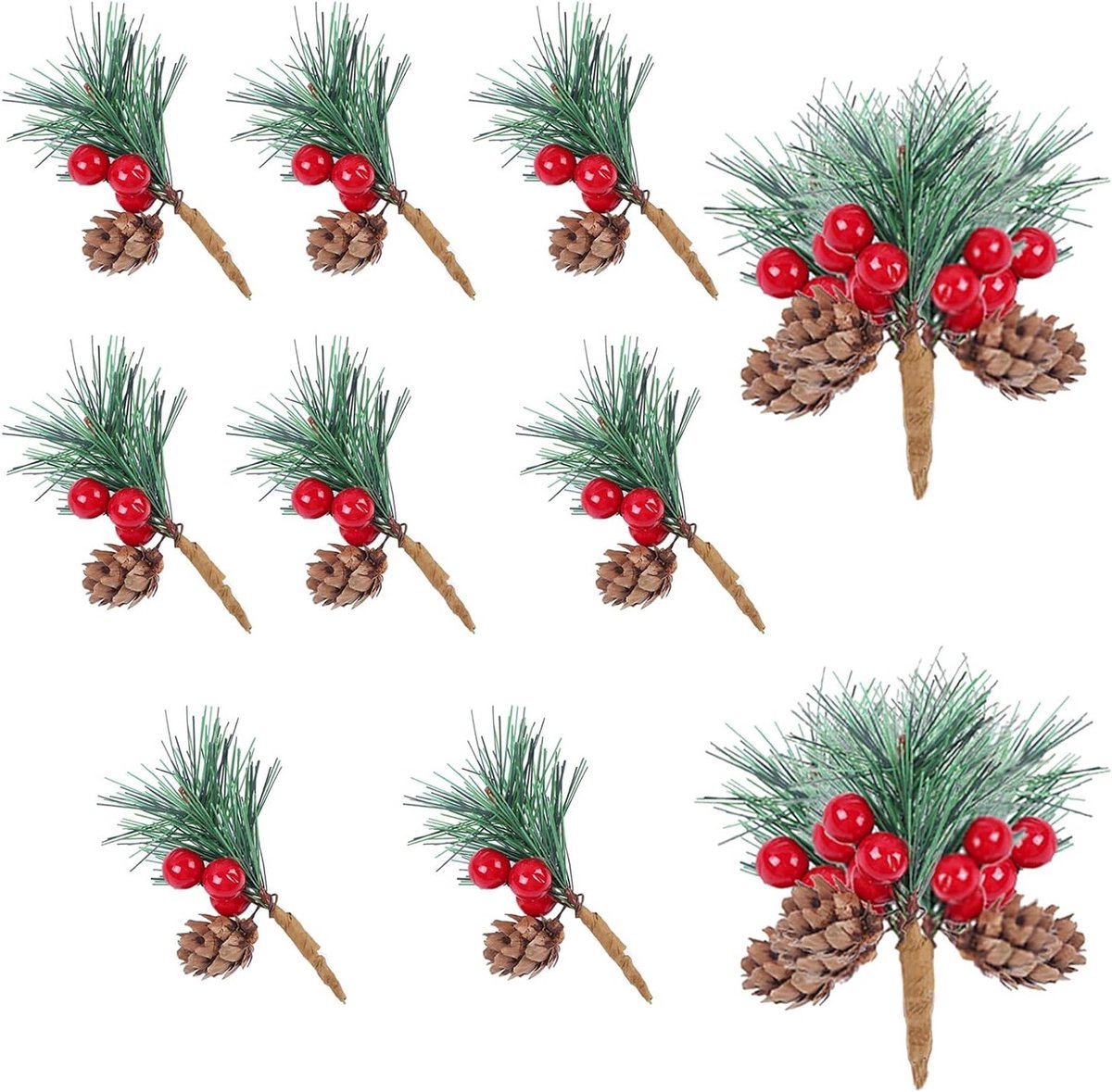 Set van 20 Kunstkersttakken met Bessen en Dennenappels voor Kerstdecoratie en DIY Boomversiering