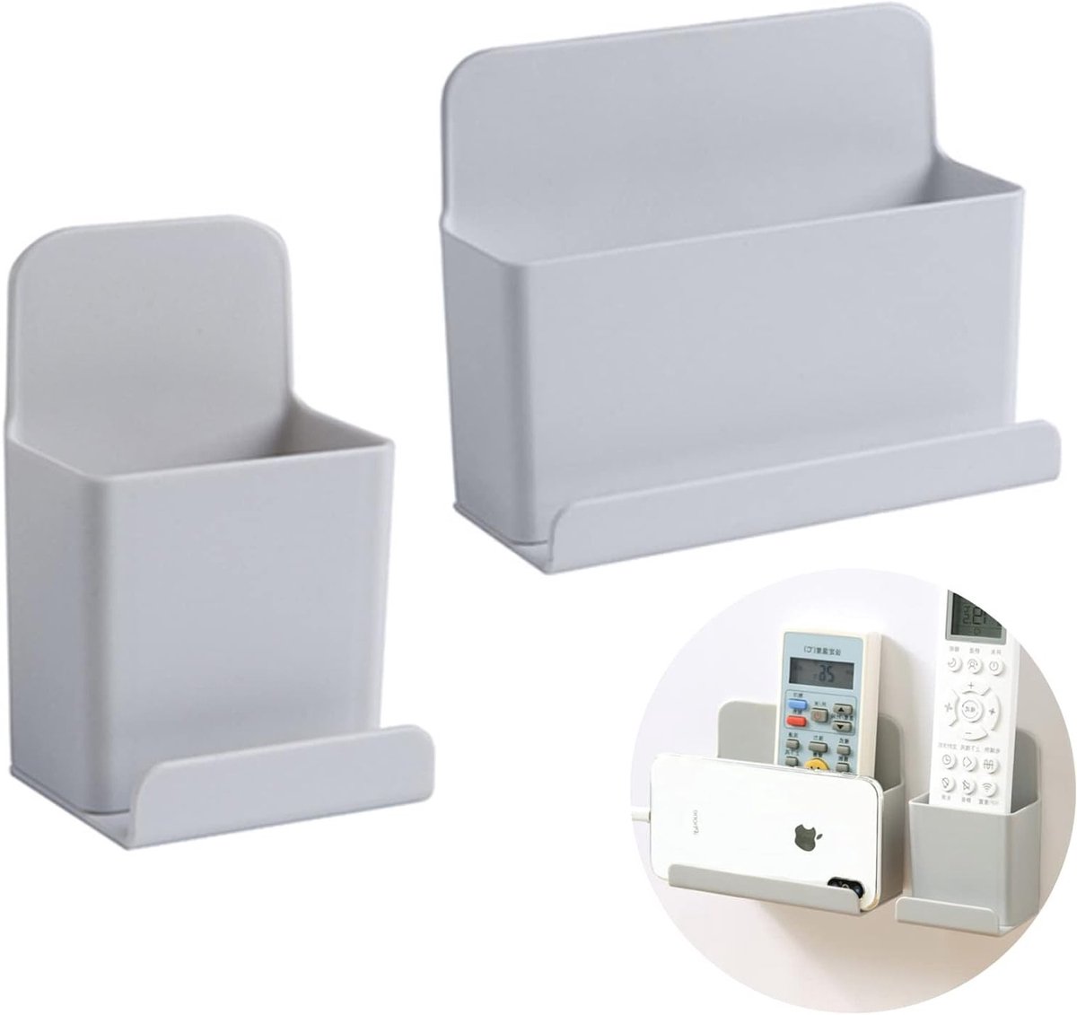 Set van 2 Opbergdozen voor Muur, Zelfklevend, Organiser voor Afstandsbediening en Telefoon, Beschadigingsvrij, Ruimtebesparend en Handig