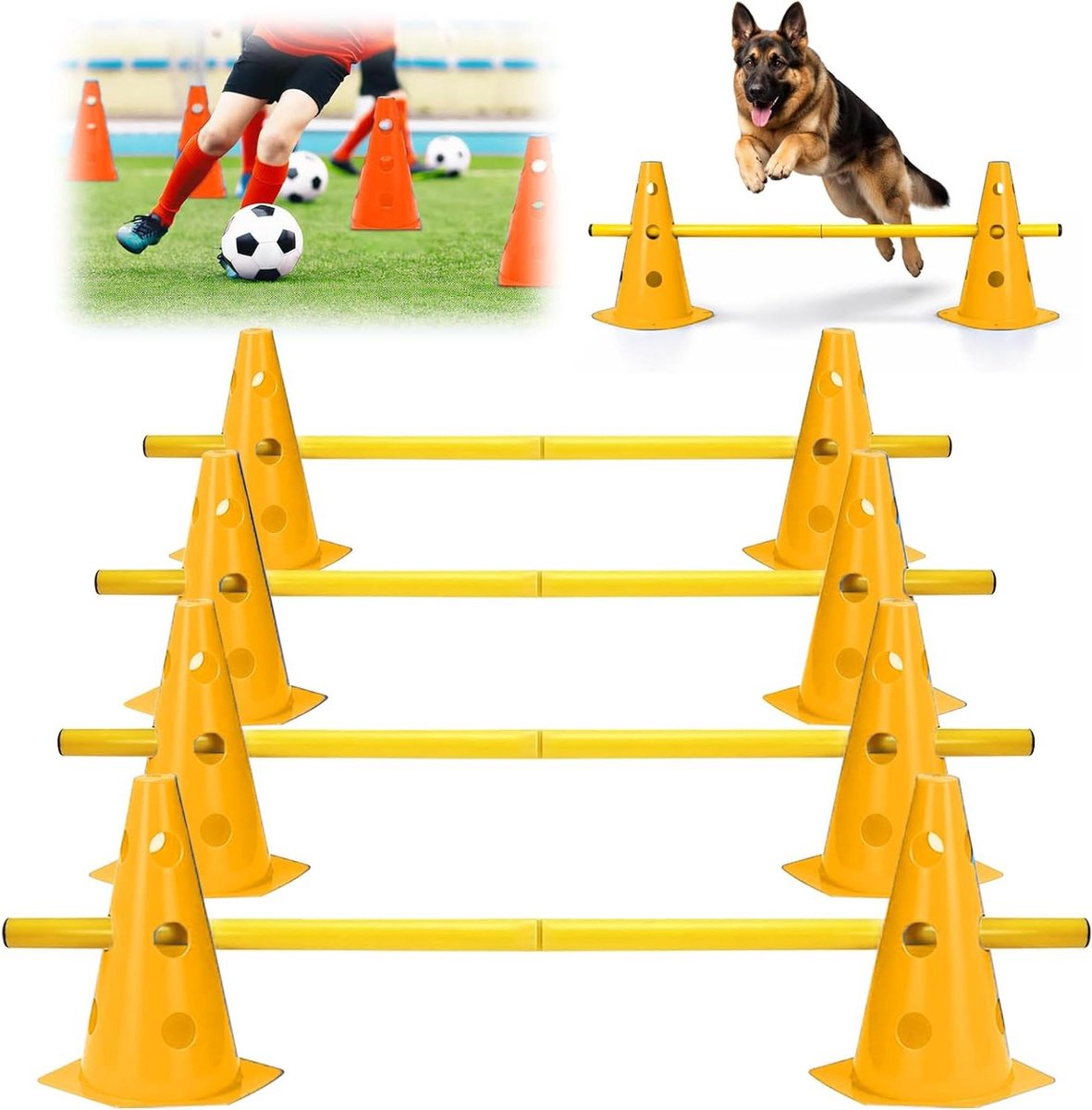 Sports Obstakels Set - Agility Kegels Paaltjes - Coördinatie Training - Verstelbare Hoogtes - 10 Kegels 5 Staven