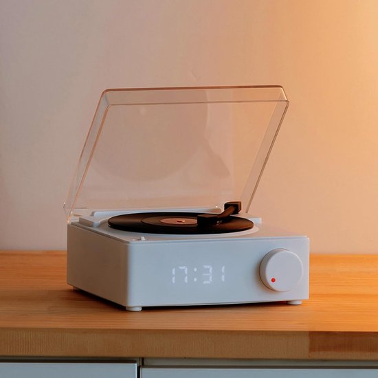 Bluetooth-luidspreker in de vorm van een platenspeler, draadloze Bluetooth-luidspreker met kaartinvoer, draagbare draadloze wekker, 3 standen, geschikt voor de slaapkamer, wit. van Merkloos — afbeelding 2