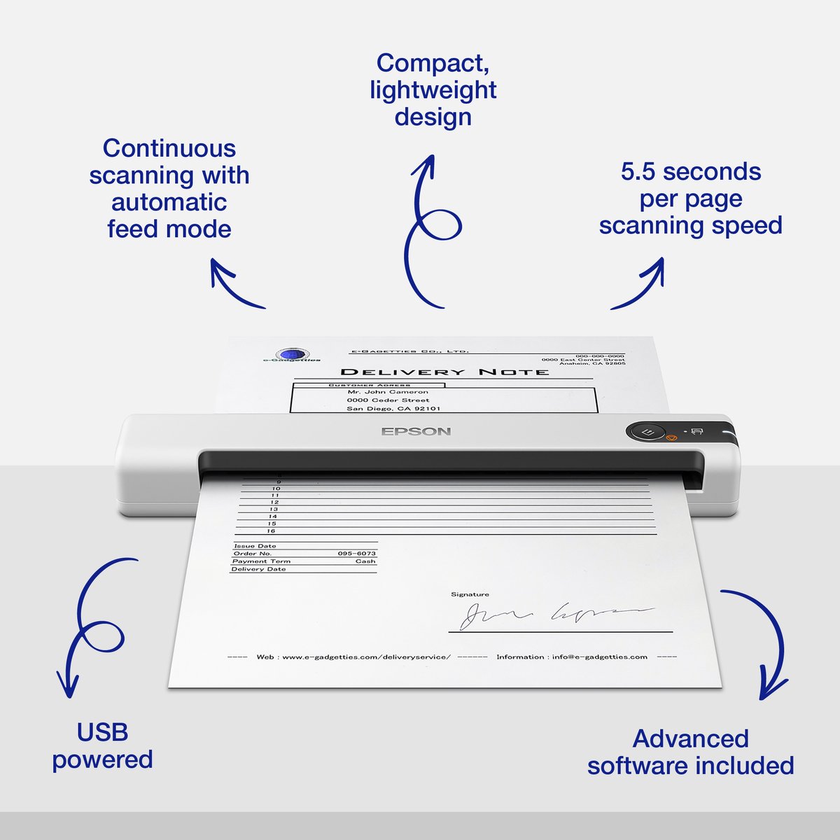 Epson WorkForce DS-70 - Mobiele Scanner - Met USB - Wit