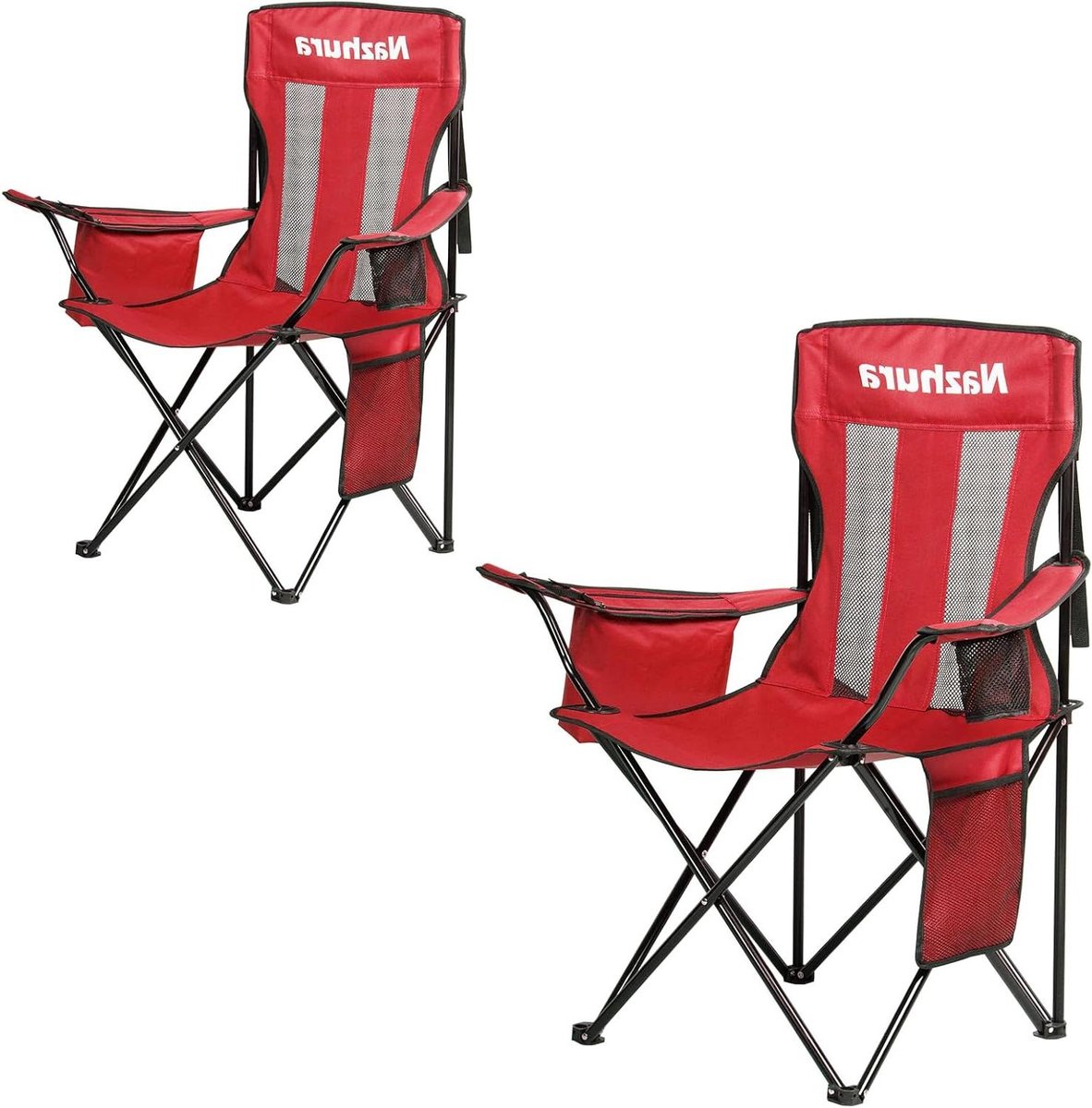 Opvouwbare Campingstoelen - Draagbare Stoelen - Buiten Ontspannen - Met Koeltas en Bekerhouder - 2 Stuks - Rood