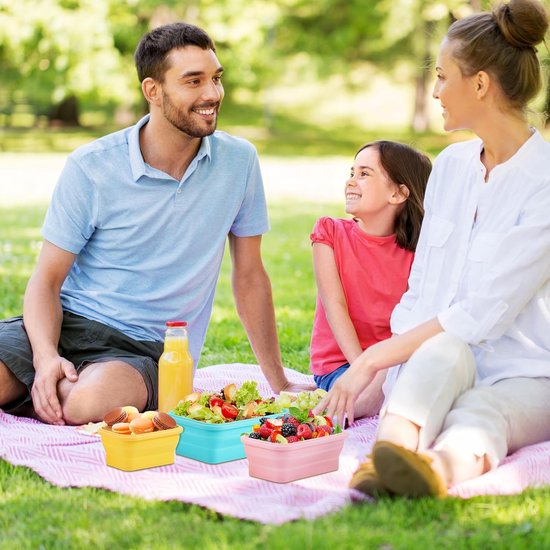 Opvouwbare Campingkommen - Platte Lunchboxen - Voedsel Bewaren - Lekvrij en Vershoudend - 350 550 800 ml - Geel Roze Mint — afbeelding 5