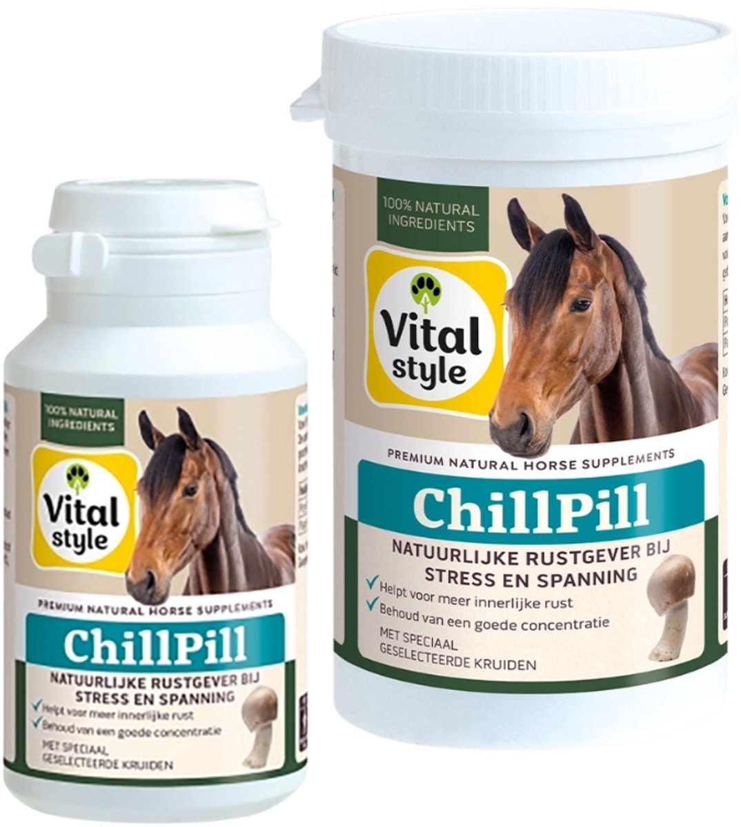 VITALstyle Chillpill - Paarden Supplement - Bij Stress En Spanning - Met o.a. Agaricus Blazei & Calcium - 60 stuks