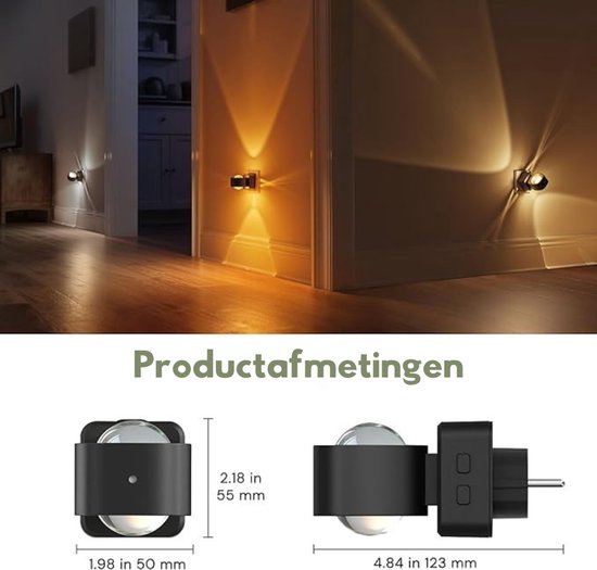 Verte Stekkerspot Dimbaar - Nachtlampje met Schemersensor - Instelbare Kleurtemperatuur - Dimbare Helderheid - 180° Draaibare Stekker - Lamp voor Trappen - Slaapkamers - Zwart van Verte — afbeelding 4
