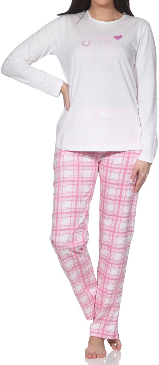 Normann damespyjama met geruite jersey pyjamabroek - ook in grote maten creme