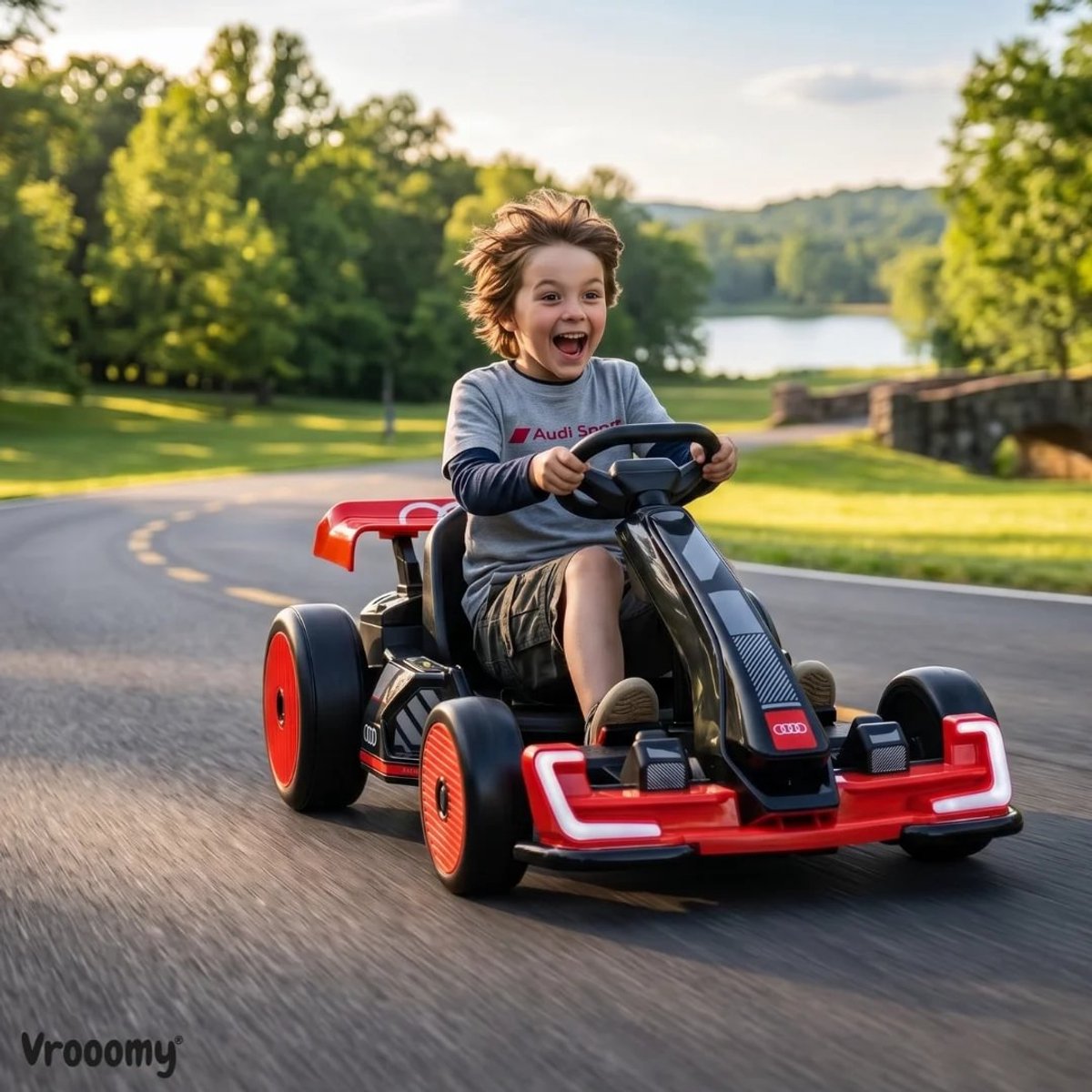 Audi Full Option Elektrische GoKart 6 tot 12 jaar – Officieel Gelicentieerde 24V Drift-Kart met Verstelbaar Frame & Bluetooth – Snelle Kinderkart met Soft-Start, LED-verlichting & EVA Voorwielen – Rood — afbeelding 5