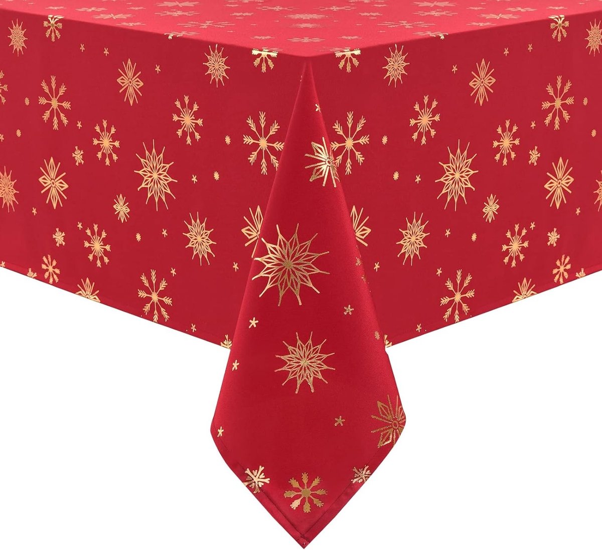 Kersttafelkleed Rood Goud met Sneeuwvlokken en Sterren, Waterdicht en Wasbaar Tafellaken voor Winterse Feestdagen, 140x140cm, Perfect voor Kerstdecoratie en Feestjes