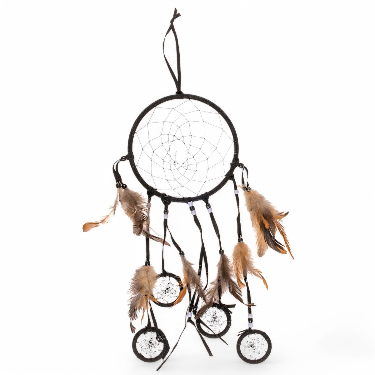 MIJOMA Dromenvanger Zwart en Bruin met Veertjes - Boho Decoratie voor een Goede Slaap - 40 x 16 cm