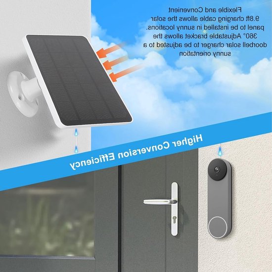 Zonnepaneel 10W voor Deurbel, Oplaadbare Zonne-energie Charger voor Beveiligingscamera's, IP66 Waterdicht, 360° Verstelbare Montage voor Ring en Nest Deurbellen — afbeelding 3