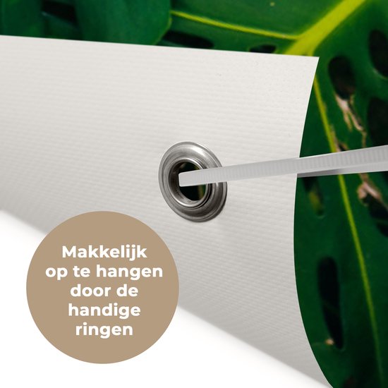 Tuinposter 30x60 cm - Tuindecoratie Donkergroene botanische bladeren in een tuin - Poster voor in de tuin - Buiten decoratie - Schutting tuinschilderij - Tuindoek muurdecoratie - Wanddecoratie balkondoek