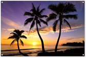 Affiche de jardin - Toile de jardin - Posters de jardin extérieur - Plage - Coucher de soleil - Palmiers - Tropical - 120x80 cm - Jardin