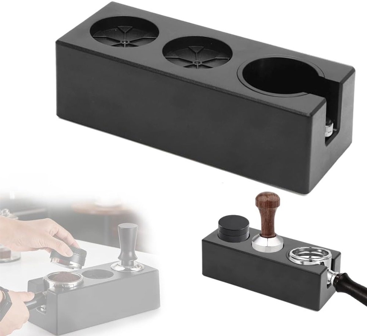 Verstelbaar tamperstation voor espresso met 3 gaten voor tamper, leveler en WDT-tool, anti-slip ontwerp, ideaal voor barista's en koffieliefhebbers