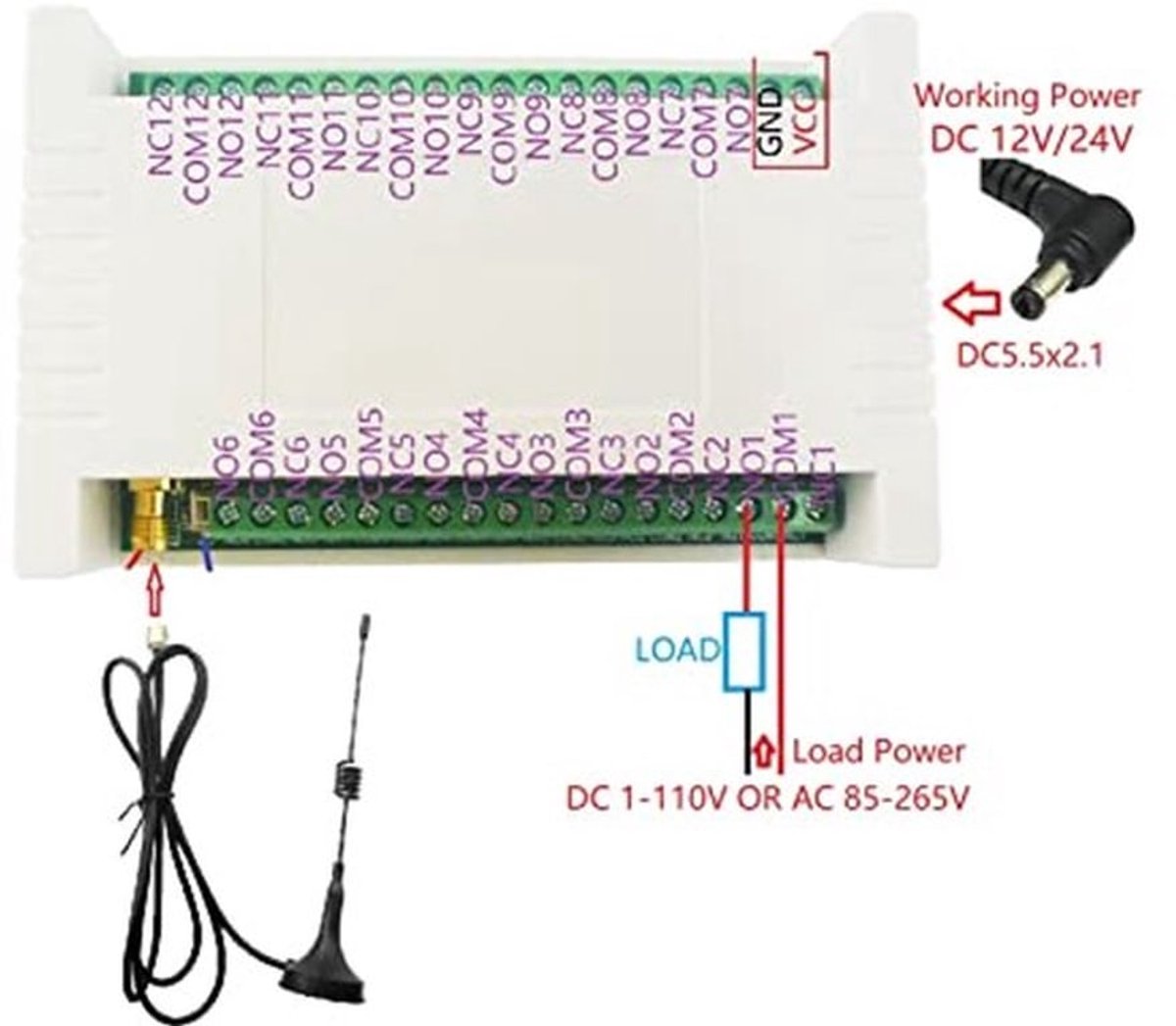 Draadloze afstandsbediening, 12 toetsen 433M afstandsbediening encoder met antenne 12 kanaal, zeer gevoelige draadloze zender drukknop schakelaar controller relais set (DC24V)