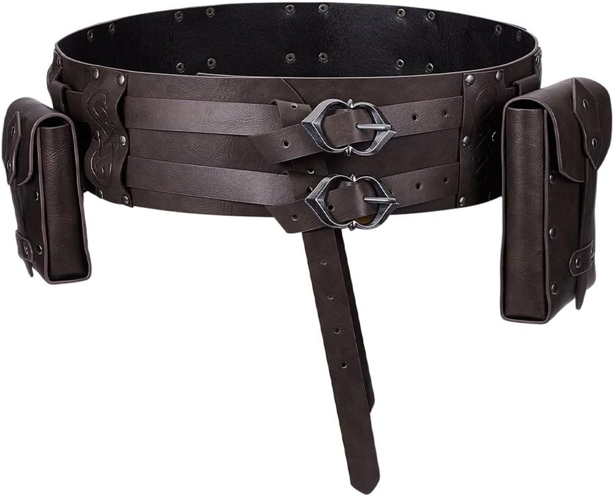 Medieval Heuptas Set met 2 PU Leren Portemonnees voor Cosplay en Kostuumaccessoires, Bruin Kokosnoot