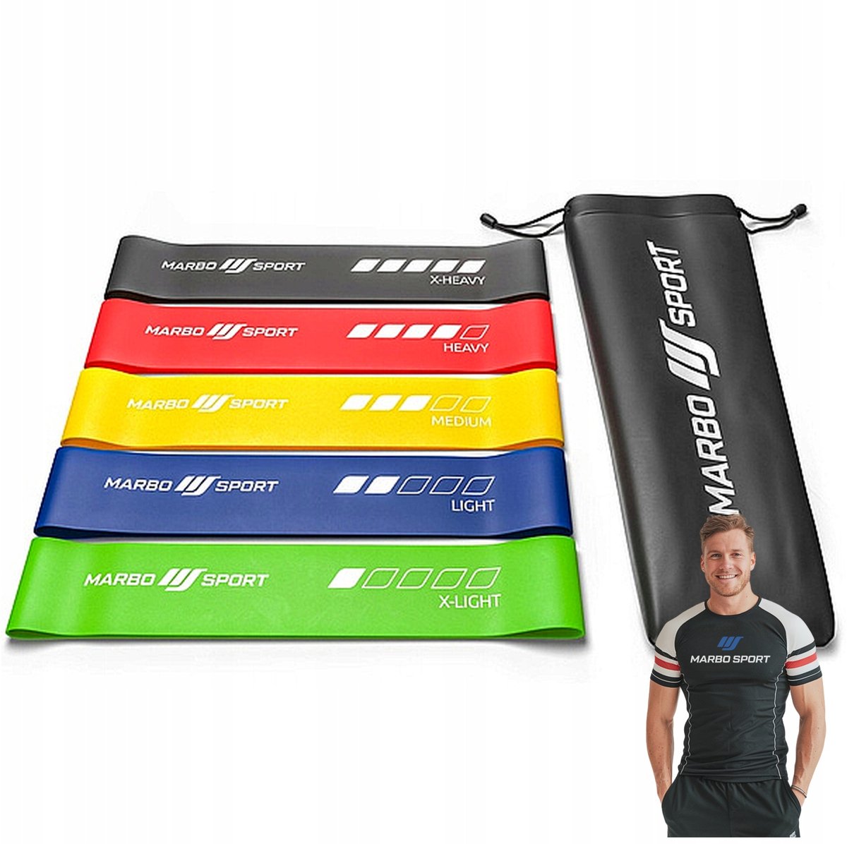 Marbo Sport - Weerstandsbanden set - Resistance Bands - 5 stuks - Fitness elastieken voor thuisgym en Home Gym - Krachttraining en mobiliteit - Multicolor