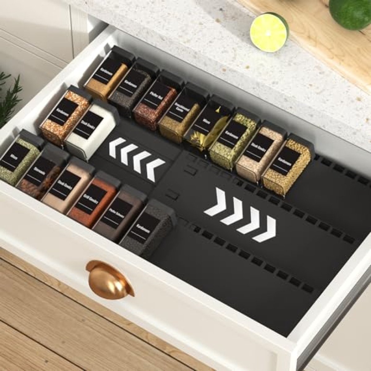 Kruidenlade Organizer – 3-laags uitbreidbare kruidenorganizer voor keukenladen