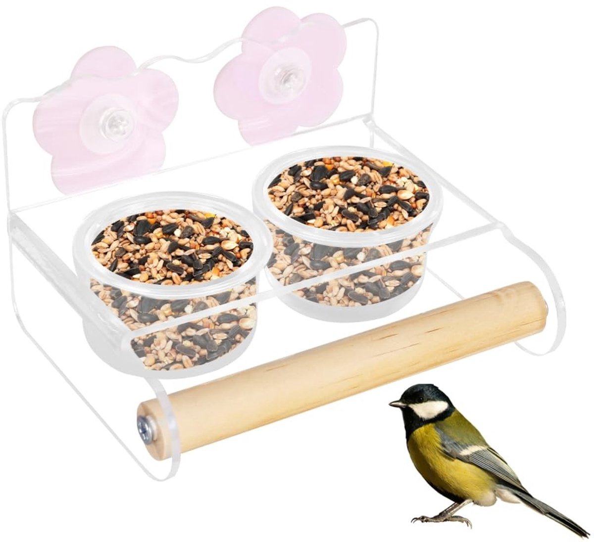 Dailygoods- Vogelvoerbak Dubbel Gebruik - Vogelvoerbakje Raam - Vogelschaal voor Water - Vogel Staande Paal - Acryl - Geschikt voor Kleine Dierlijke Vogels