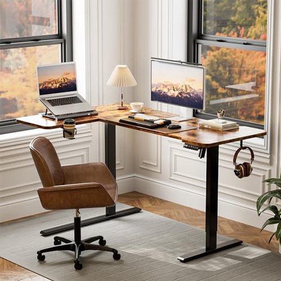 Elektrisch Bureau - Verstelbare Tafel - Thuiswerken Comfort - Stil Liftsysteem - 150 x 100 CM - Vintagebruin — afbeelding 4