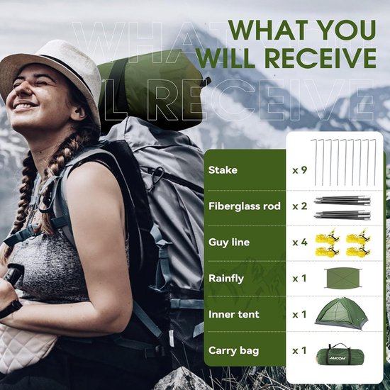 Kampeertent 1-2 Persoons Ultralight - Waterdichte Iglo Tent voor Camping Wandelen en Festival - 3-4 Seizoenen - Snel Op Te Zetten - 1,9 kg — afbeelding 4