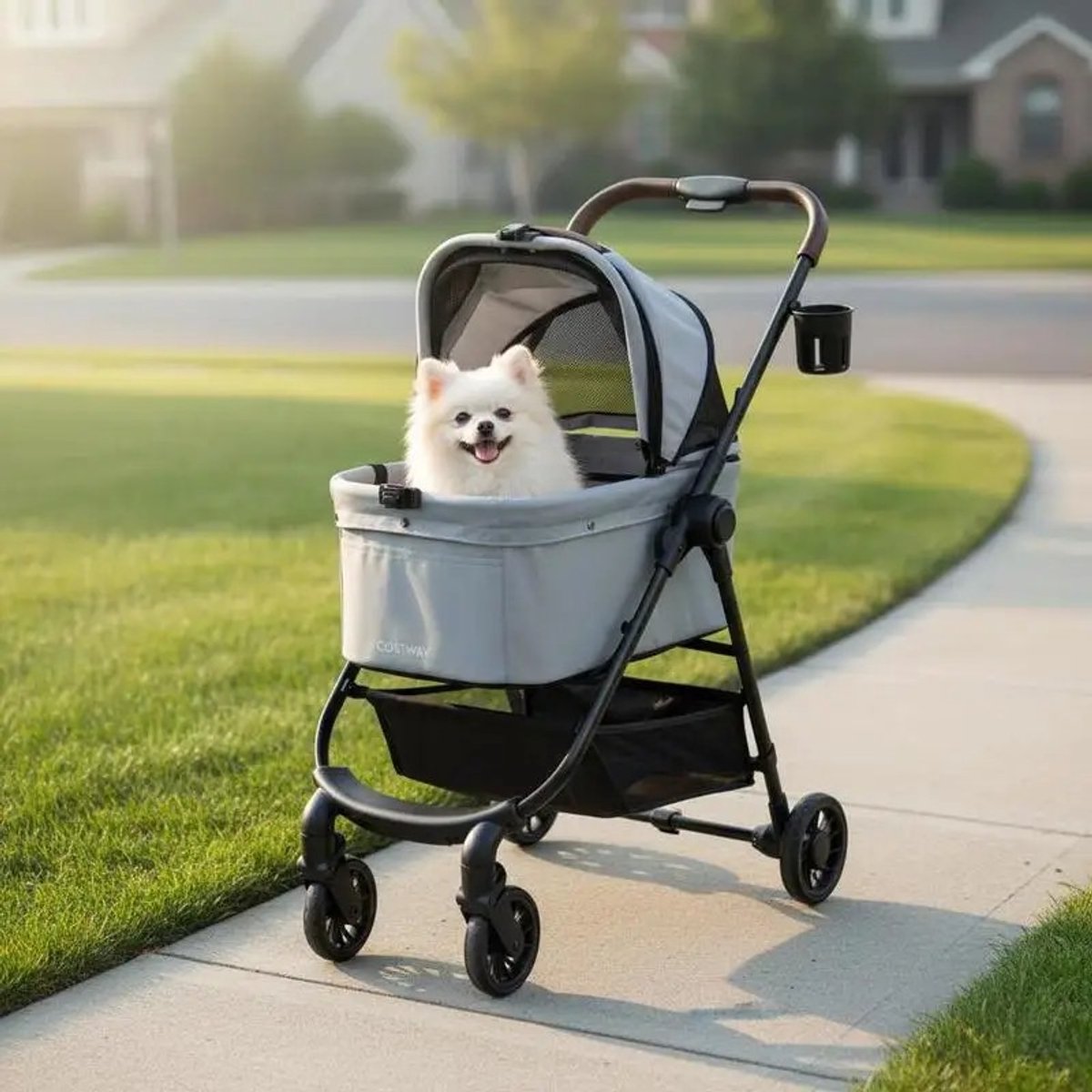 LIVIA HOME - Dailygoods 3-in-1 Huisdierenbuggy, Eénhands inklapbare hondenbuggy met verwijderbare autostoel en verstelbaar gaas-zonne
