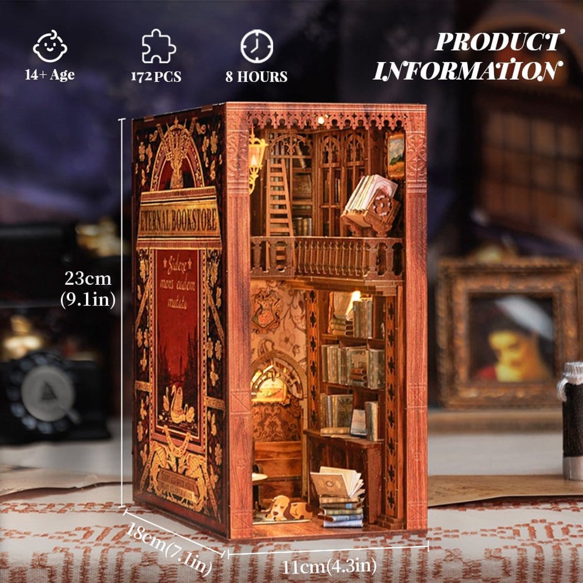 CuteBee Book Nook - Modelbouw - Houten 3D Puzzel - DIY Bouwpakket Volwassenen en Volwassenen - Boekensteun - Boekenhouder - Eternal Bookstore — afbeelding 14