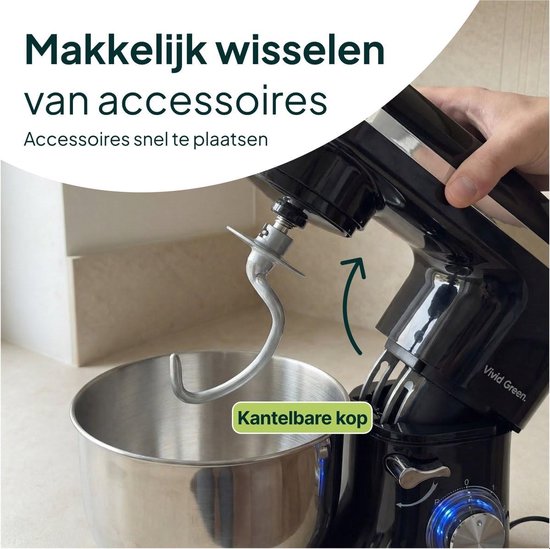 Keukenmachine - Mixer Food Processor - Bakken en Koken - Krachtige 2000W Motor - 6.2L Kom - Zwart — afbeelding 3