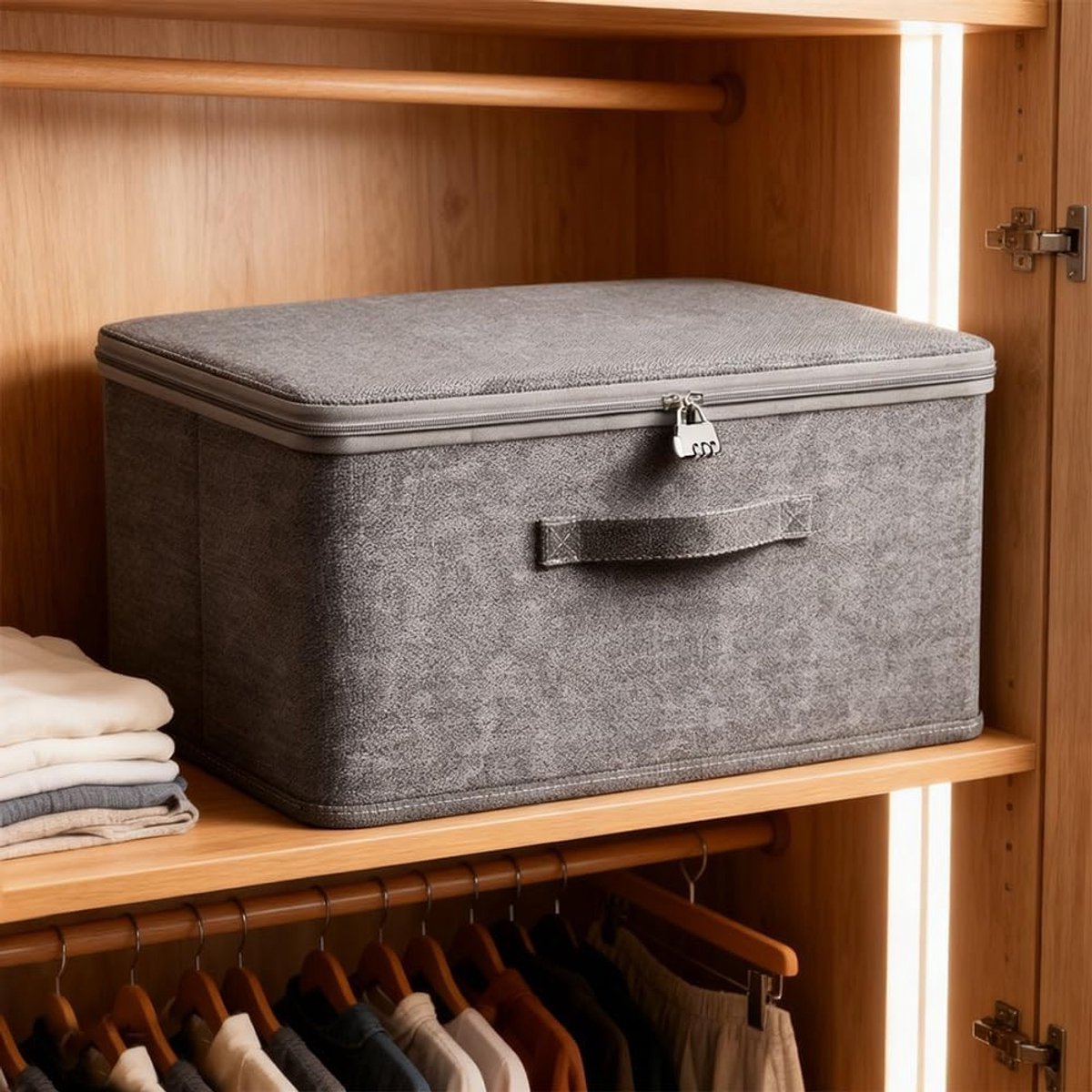 Afsluitbare doos 30 x 20 x 14 cm - stoffen opbergdoos met cijferslot - opvouwbaar - ideaal voor beddengoed en speelgoed - ShopVlot
