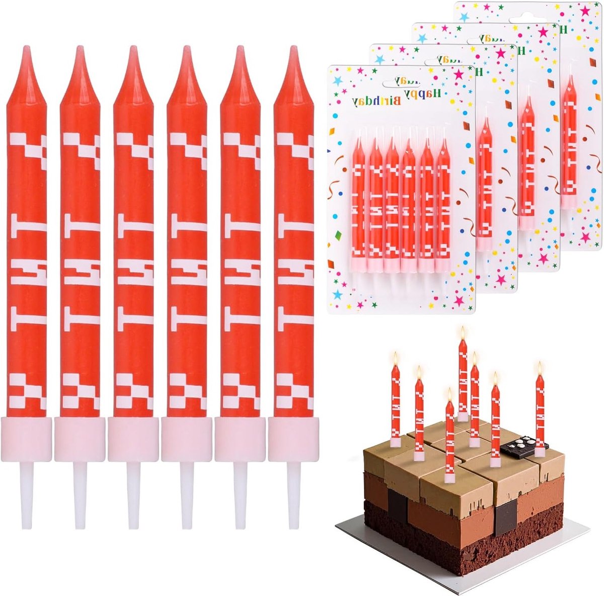 24 Stuks Pixel Kaarsjes Thema Mijnwerker - Verjaardagstaart Decoratie voor Jongens en Meisjes