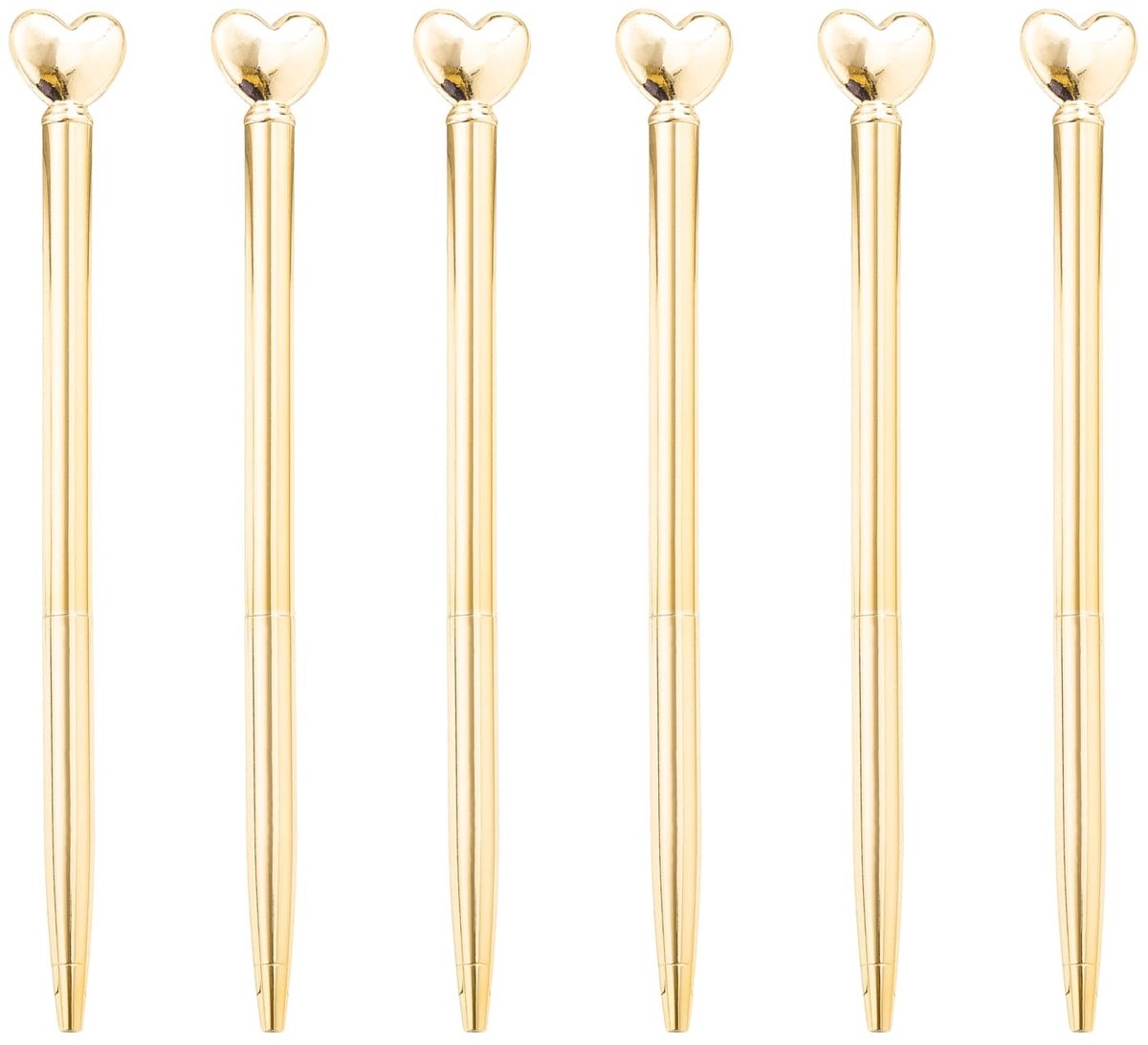 JHUBERS - 6 Stuks Gouden Hartvormige Balpennen - Creatieve Kantoorbenodigdheden