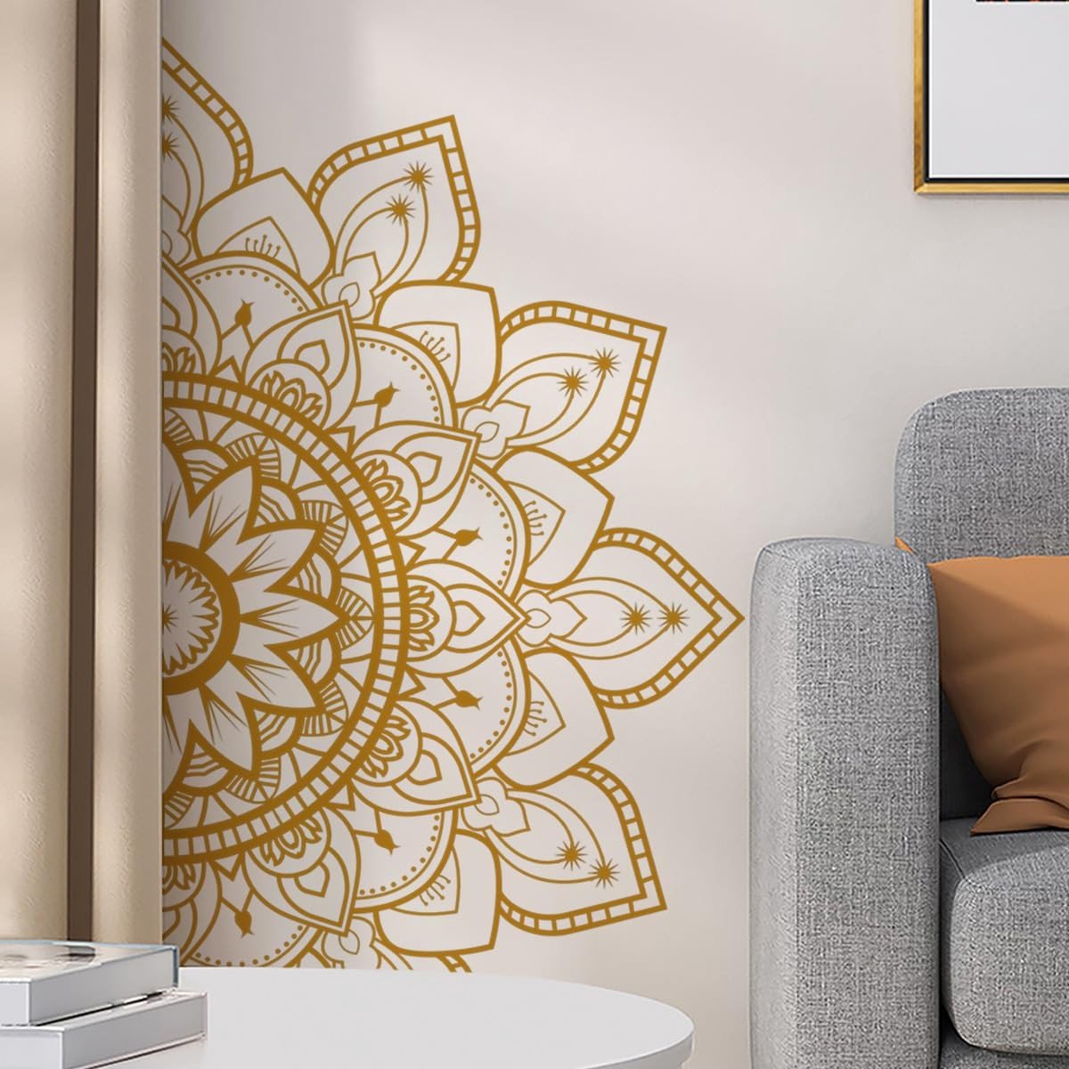 Dailygoods- Muursticker Gouden Boho Lotusbloemen - Halve Mandala - Wanddecoratie Woonkamer - Slaapkamer - Yoga - Verwijderbaar Vinyl