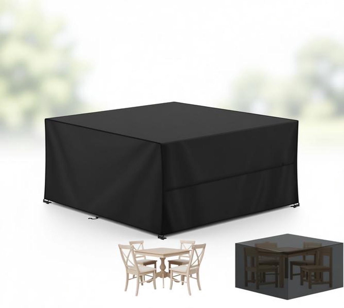 ElleMooi Hoes voor Tuinmeubelen - Vierkante Tuintafelafdekking Waterdicht - 420D Oxford-Stof - 160x160x74 cm - Zwart