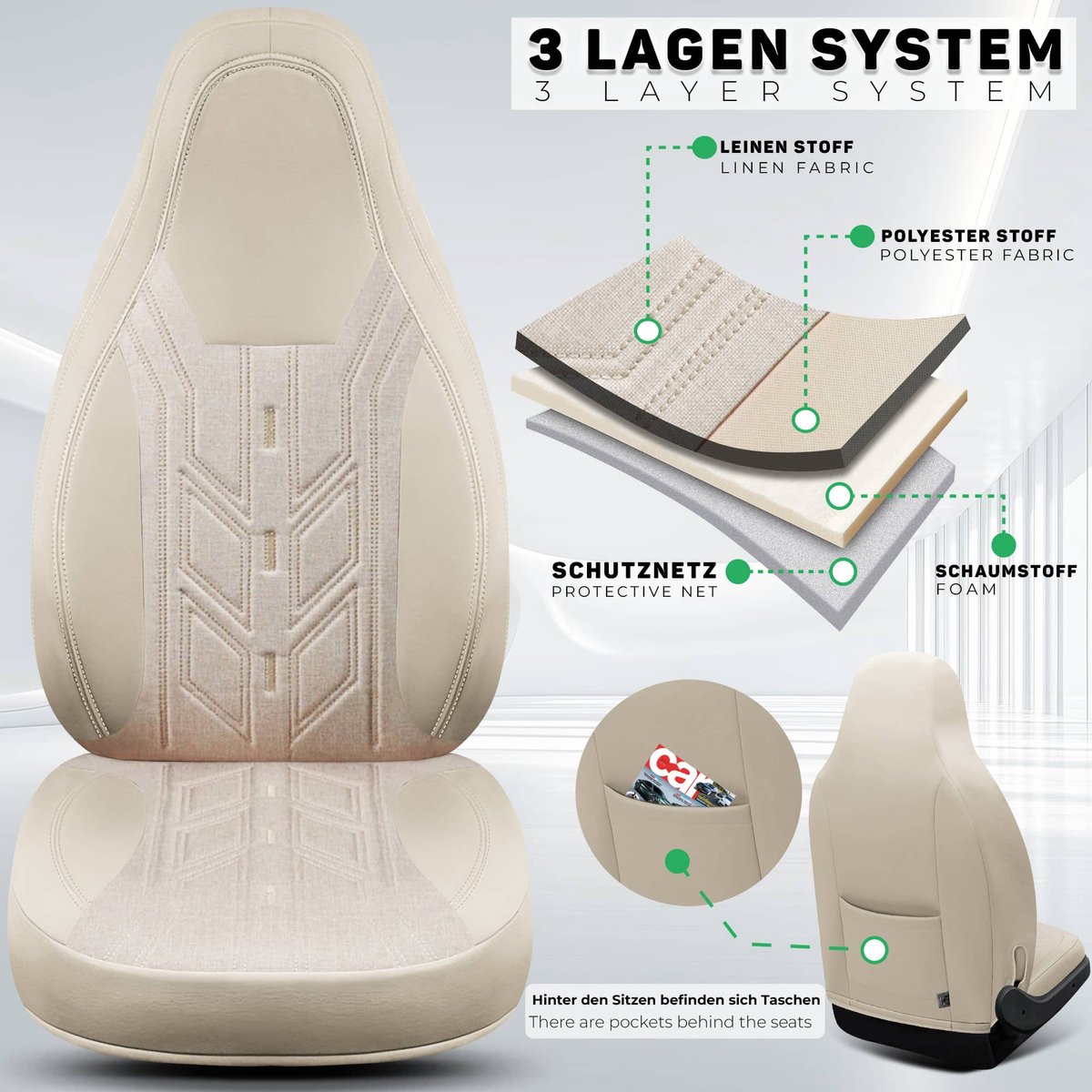 Premium Camper stoelhoezen voor Roller Team Kronos TI BC5 in Beige (2 losse stoelen)